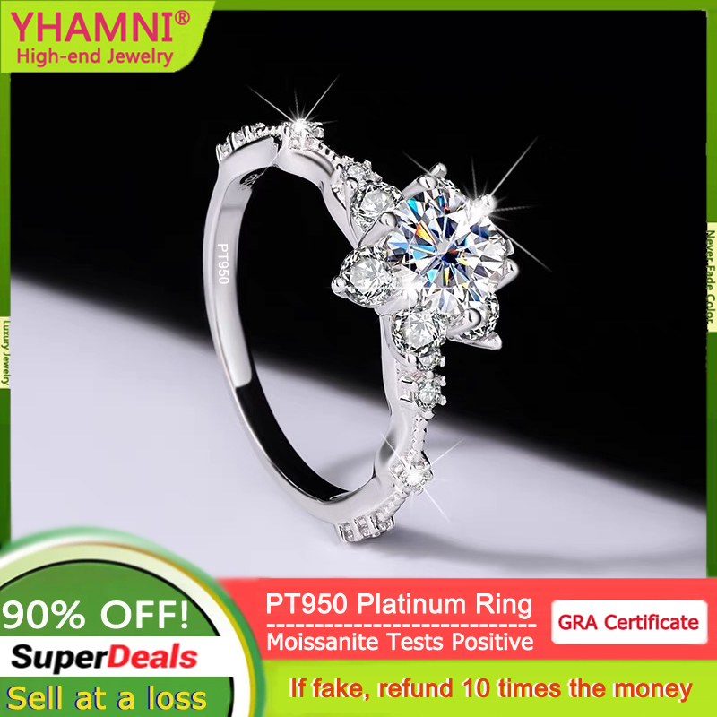 Moissanite Ring - YANHUI Real PT950 البلاتين مويسانيتي خاتم