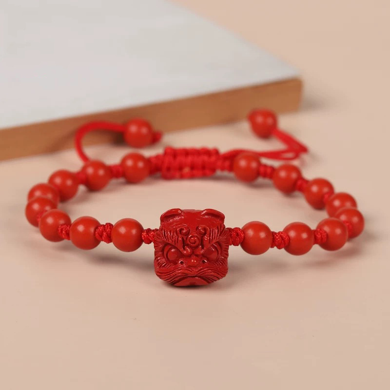 Gemstone Bracelet Healing - حقيقية الأحمر الزنجفر الأسد الرقص سوار