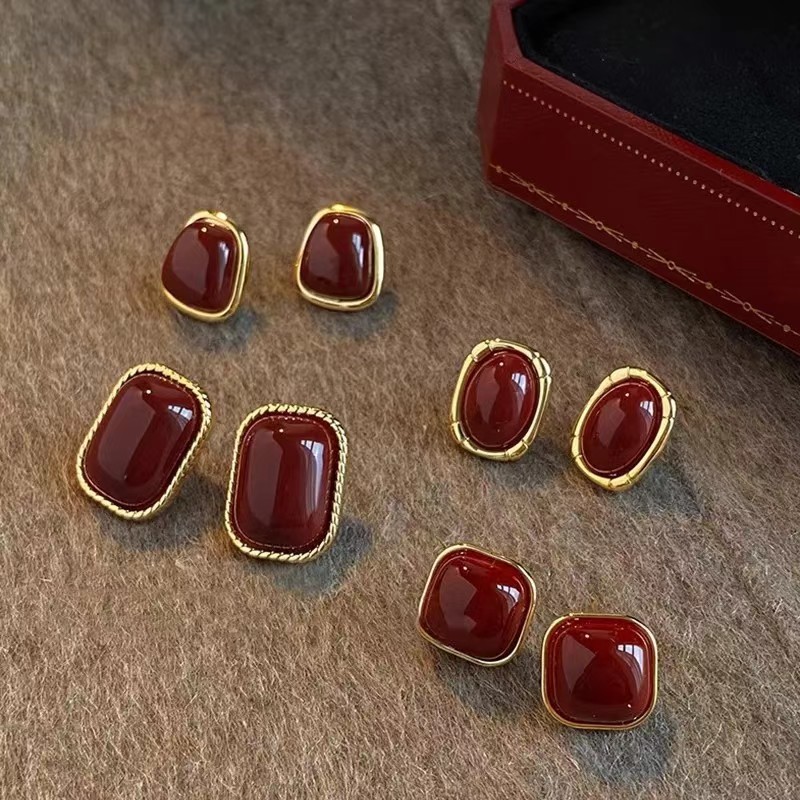 Opal Earrings Dangle - خمر المينا النبيذ الأحمر وأقراط للنساء