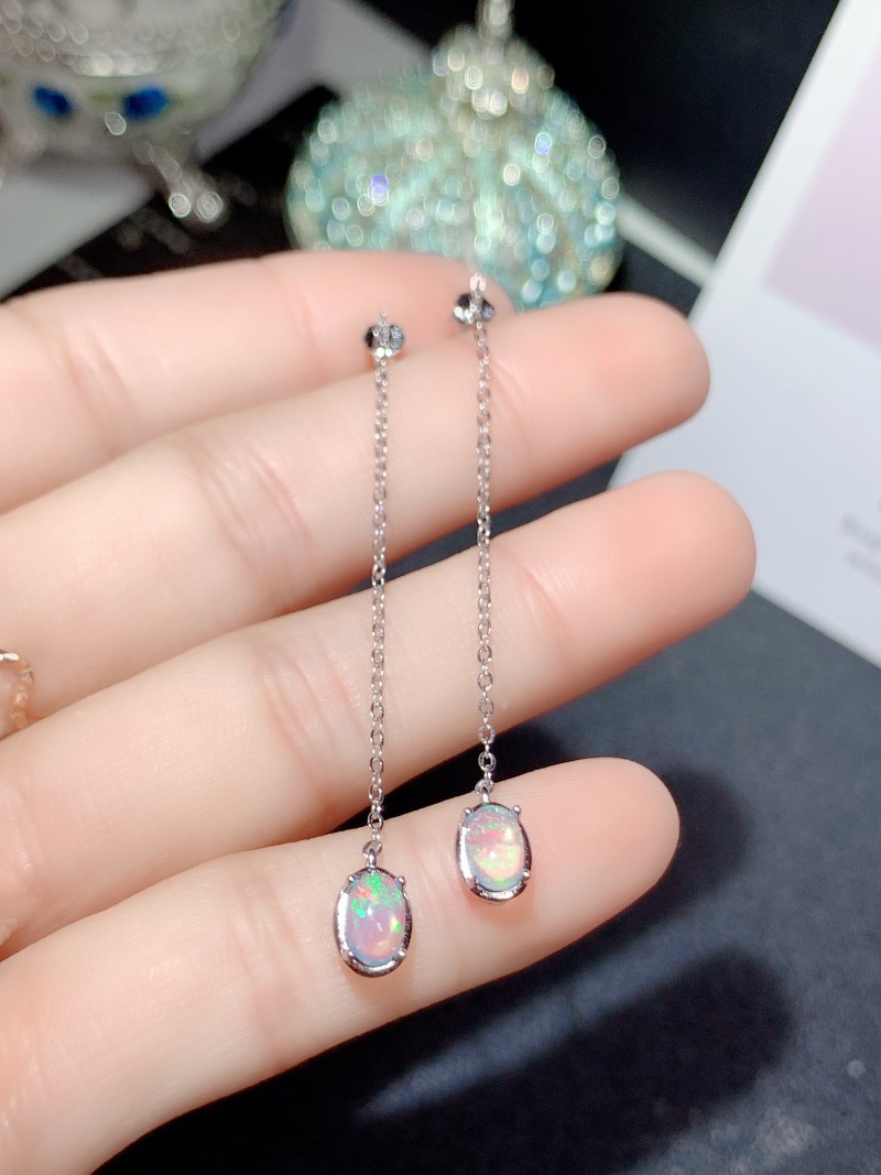 Opal Earrings Dangle - البيضاوي 4*6 مللي متر العقيق الطبيعي