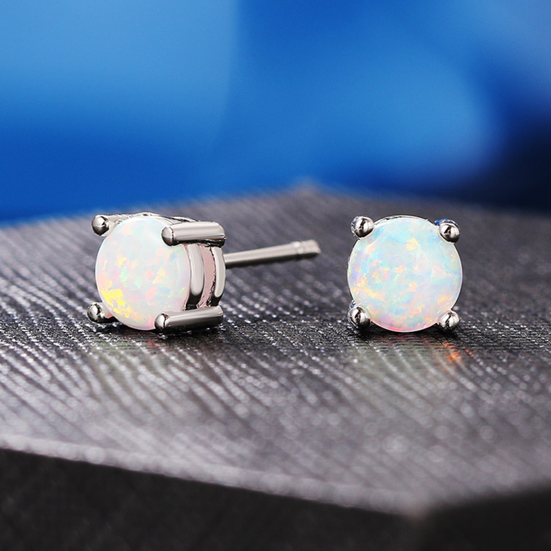 Opal Earrings Dangle - أقراط نسائية بسيطة مرصعة بحجر الأوبال