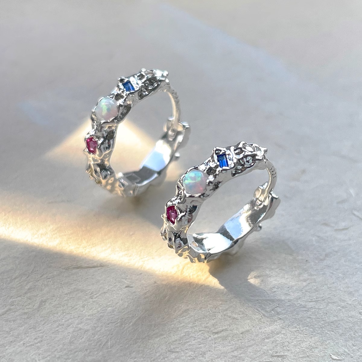 Opal Earrings Dangle - 925 فضة أوبال هوب أقراط للنساء