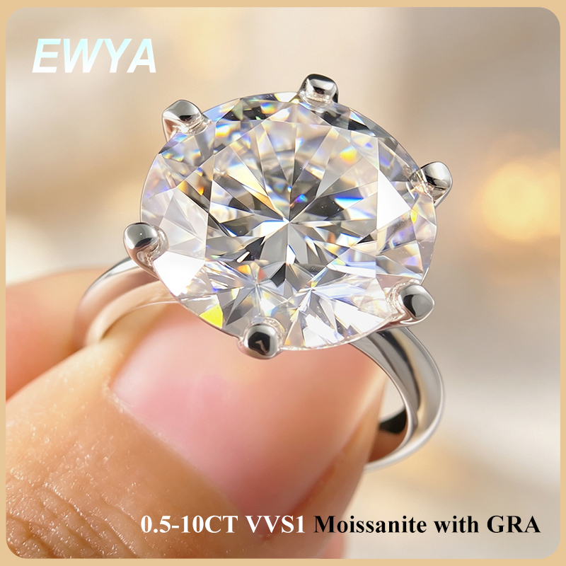 Moissanite Ring - EWYA GRA معتمد 0.5-10CT D اللون
