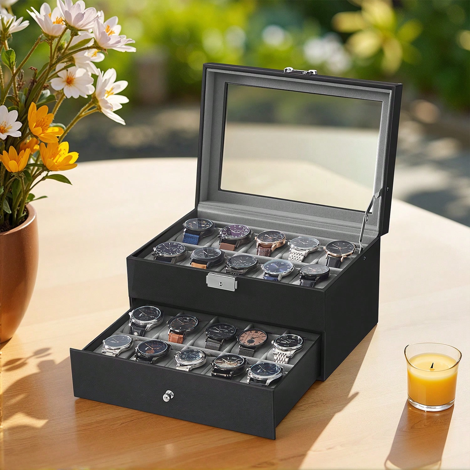 صندوق ساعات بـ 20 فتحة مع غطاء - مراجعة Jewelry Watches Men وسعره